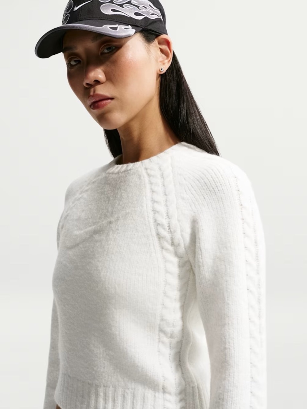 Nike Sportswear Chill Cable Knit Slim Long Sleeve Cropped Sweater Top Small Sail